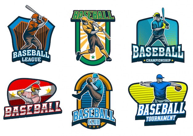 Baseball-spieler-emblem-vektorsatz