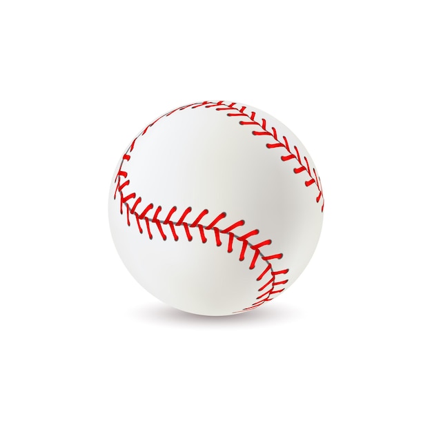 Vektor baseballball realistische sportausrüstung für spiel weißes leder mit roten spitzenstichen 3d-runde softball-amerikanische athletische profibälle mit nähten vektor isolierte einzelne nahaufnahme illustration