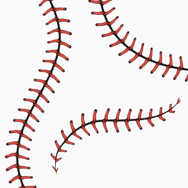 Baseballstiche, Softballspitzen lokalisiert auf Weiß. einstellen. Roter Stich für Ball