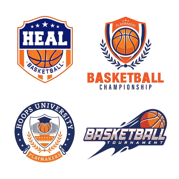 Basketball-club-logo-emblem-designs mit ball sport-abzeichen premium-vektor