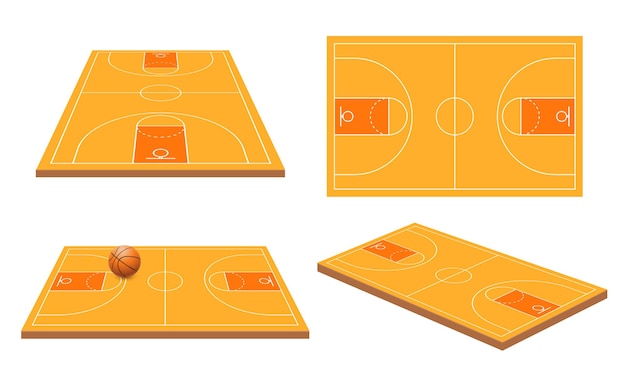 Basketball-Feldlinie Orange Basketball-Spielplatz Stadion Top-View und Perspektive