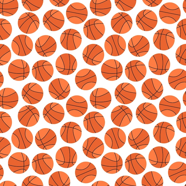 Basketball-hintergrund nahtloses sportmuster mit orangefarbenen bällen für basketballspiel flache vektorillustration