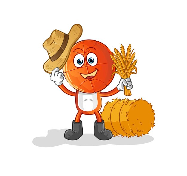Basketball-Kopf Cartoon Farmer Maskottchen Cartoon-Vektor