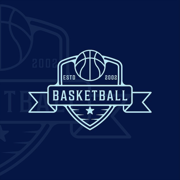 Basketball logo strichzeichnungen einfache vektor illustration vorlage symbol grafikdesign. sportzeichen oder symbol für team- oder clubliga- und wettbewerbskonzept mit abzeichen und typografiestil