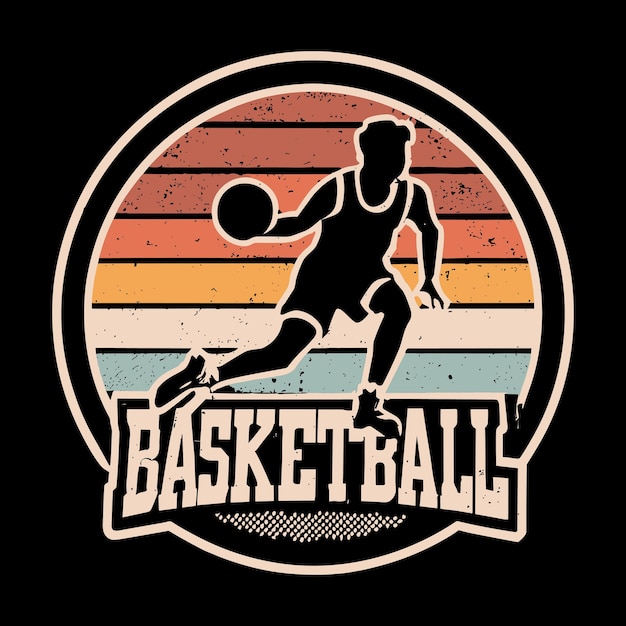 Vektor basketball lustiger kinder-basketballspieler retro vintage basketball-t-shirt-design
