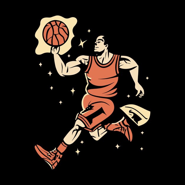 Basketball lustiger kinder-basketballspieler retro vintage basketball-t-shirt-design