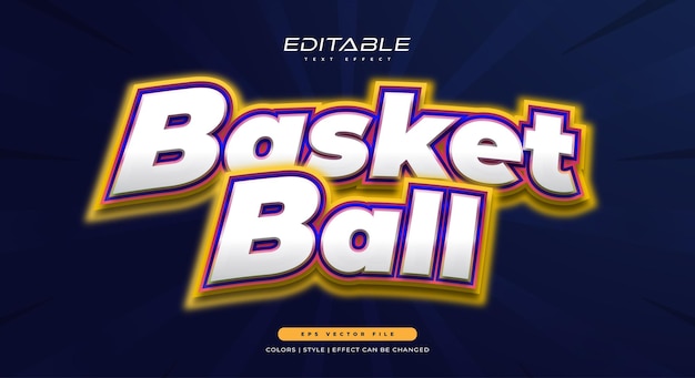 Basketball-textstil mit leuchtendem neoneffekt