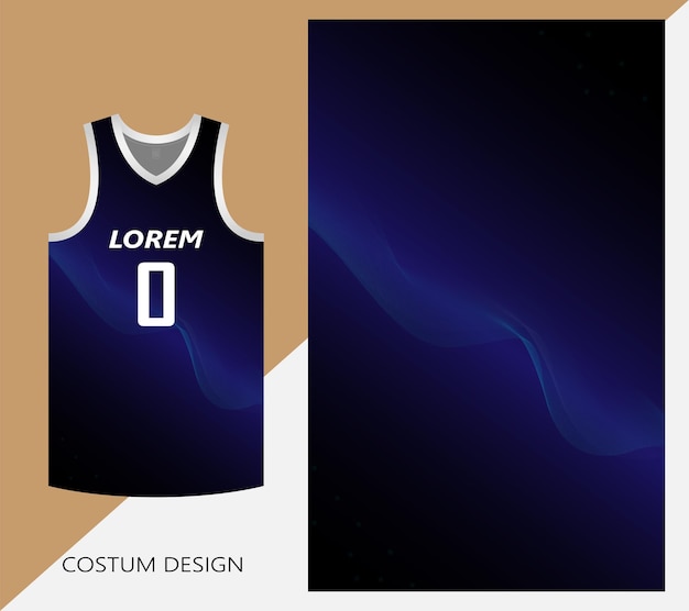 Basketball-trikot-muster-design-vorlage schwarz blauer farbverlauf abstrakter hintergrund mit blauen linienkunstwellen mit schallwellen-technologie-konzeptdesign für stoffmuster