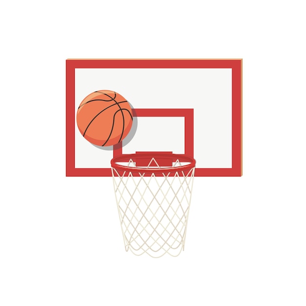 Basketballball fällt in den Korbkorb an der Backboard-Illustration Vektorsymbol für isolierte Sportausrüstung