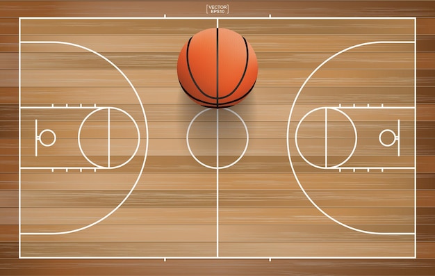 Basketballball im Basketballplatzbereich. Mit Holzmusterhintergrund. Vektor-Illustration.