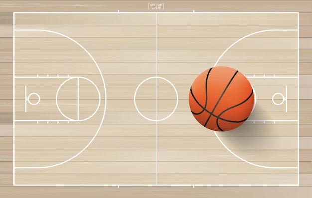 Basketballball im Basketballplatzbereich. Mit Holzmusterhintergrund. Vektor-Illustration.