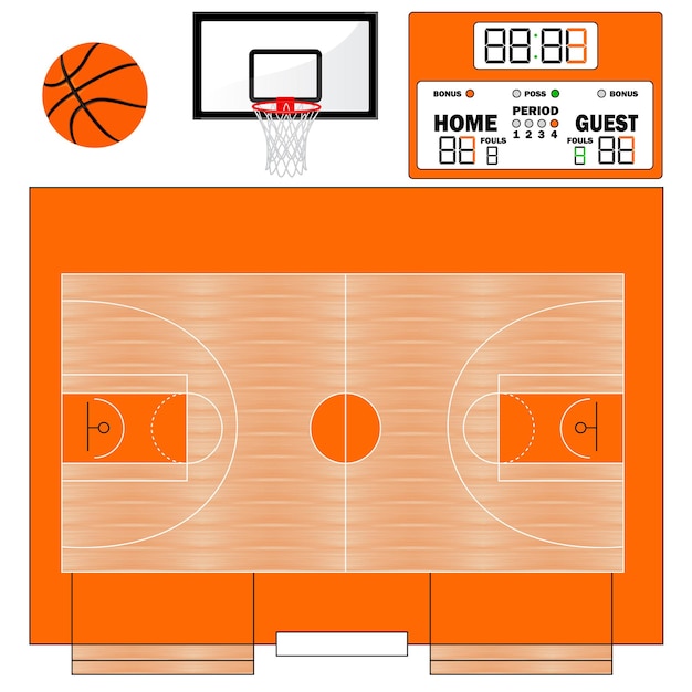 Vektor basketballfeld-vektorillustration infografiken für webseiten, sportübertragungen