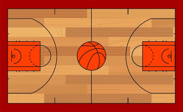 Basketballplatz Holzparkett Ball zum Spielen Realistischer Bodenvektor aus Hartholz für den Spielplatz