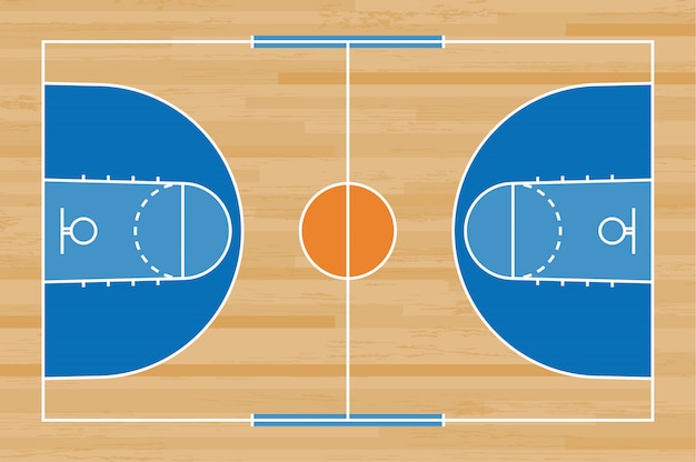 Basketballplatzboden mit linie muster auf hölzernem hintergrund.