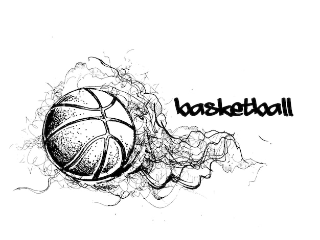 Vektor basketballskizze mit rauchiger wellendesign-vektorillustration