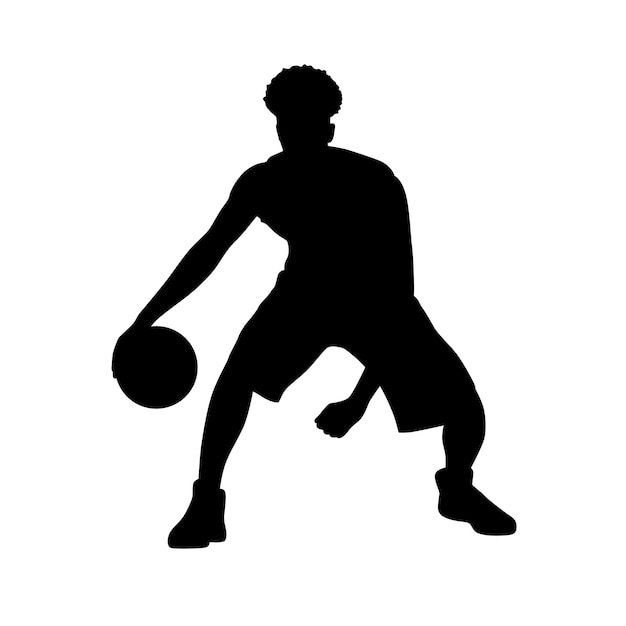Vektor basketballspieler basketballspieler in aktion mit ballsilhouette