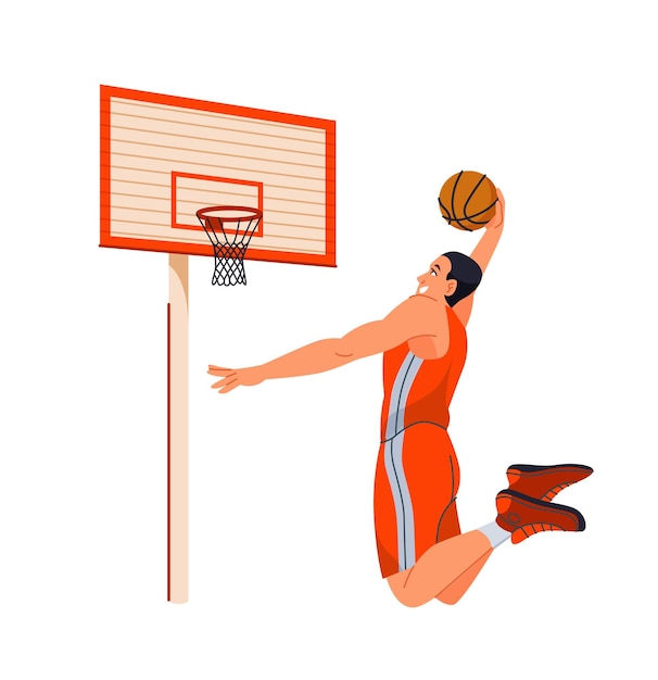 Vektor basketballspieler in uniform starker männlicher athlet oder sportler in basketballtrikot wirft den ball in