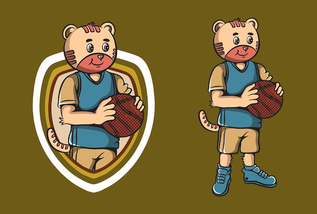 Vektor basketballspieler tiger cartoon maskottchen illustration design
