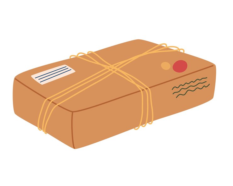 Vektor bastelbox-paket mit seil. papierbehälter, schachtel. postpaket. kein plastik, rette den planeten.