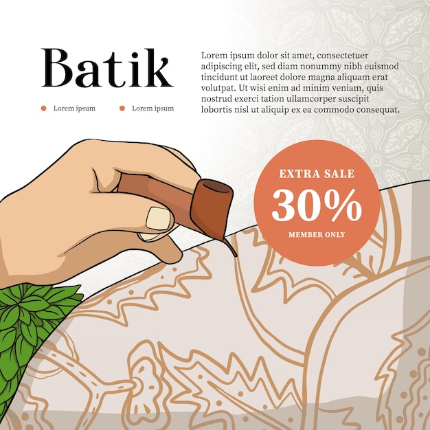 Batik-illustration für social-media-beitrag handgezeichneter indonesischer kulturhintergrund