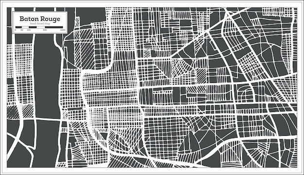 Baton Rouge Louisiana USA Stadtplan im Retro-Stil. Übersichtskarte. Vektor-Illustration.