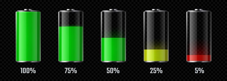 Vektor batterieladungsanzeige realistische elektrische akkumulator leere und volle symbole batteriezellen symbole vektor-illustration realistische ladebatterien