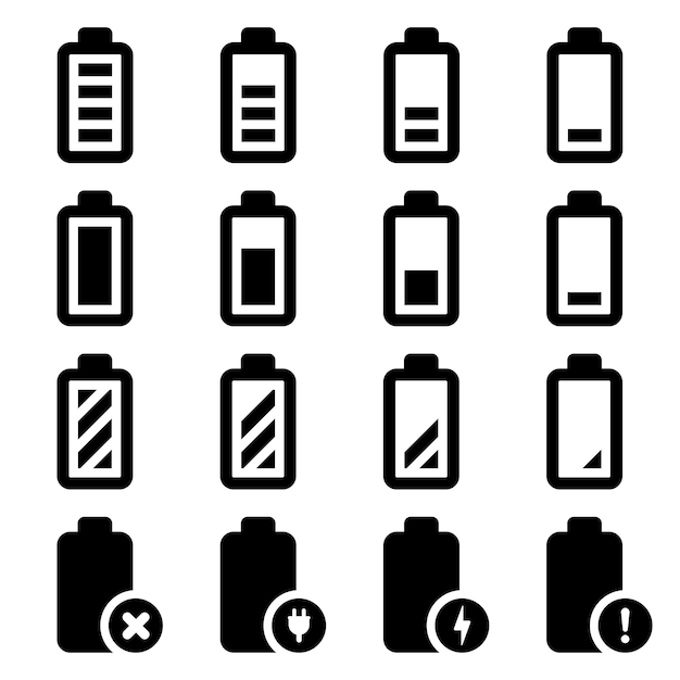 Batteriesymbole auf weißem Hintergrund