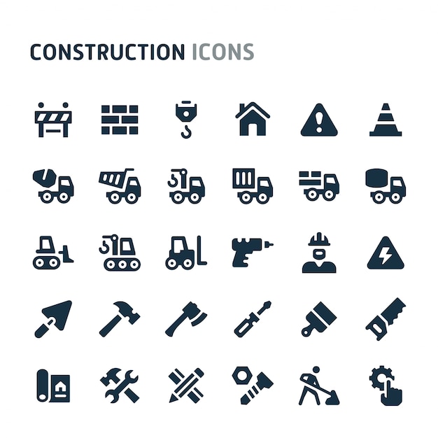 Bau icon set. fillio black icon-serie.