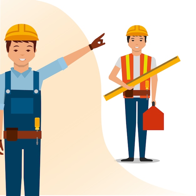 Bauarbeiter arbeiter vorarbeiter lineal und toolbox vektor-illustration