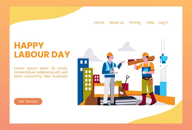 Bauarbeiter der landingpage-vorlage für den arbeitstag