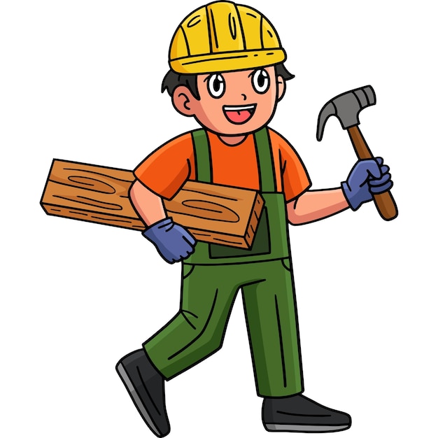 Bauarbeiter mit Holz und Hammer Clipart