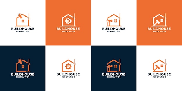 Bauen sie haus hausbau-logo-design-sammlung bauen sie haus mit kreativem kombinations-logo-vektor