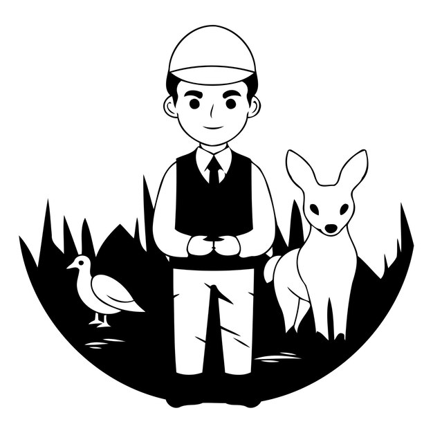 Vektor bauer mit einem hund und einer ente in der park-vektor-illustration