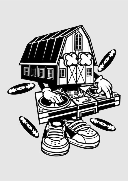 Vektor bauernhaus dj-cartoon-figur