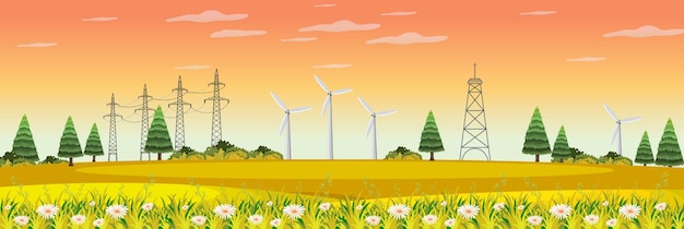 Bauernhoflandschaft mit windkraftanlage in der herbstsaison