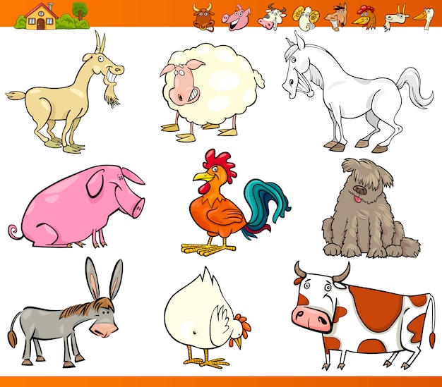 Bauernhoftiere stellten Karikaturillustration ein