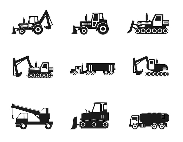 Vektor baufahrzeuge setzen isolierte vektorsilhouette