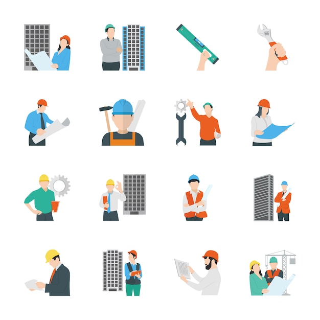 Bauingenieurwesen und bau flat icons