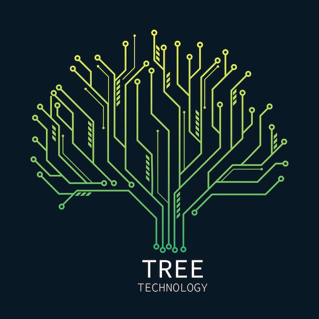 Vektor baum daten digitale technologie netzwerksymbol grüne linie schaltung ökologie geschäft.