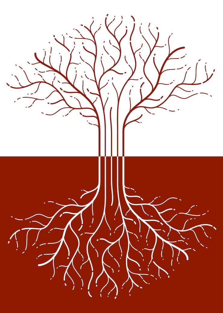 Vektor baum des lebens, des lebens und des todes, der kreislauf des lebens, vektorlogozeichnung im linearen stil, klassisches symbol.