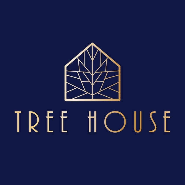 Vektor baum im haus abstrakte logo-vorlage. baumhaus-logo-design. immobilien-logo.