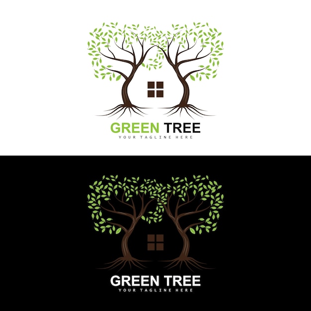 Baum logo grüne bäume und holz design wald illustration bäume kinderspiele