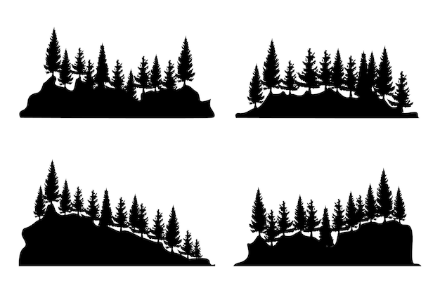 Baum-silhouette-hintergrund mit hohen und kleinen bäumen abbildung der waldsilhouette