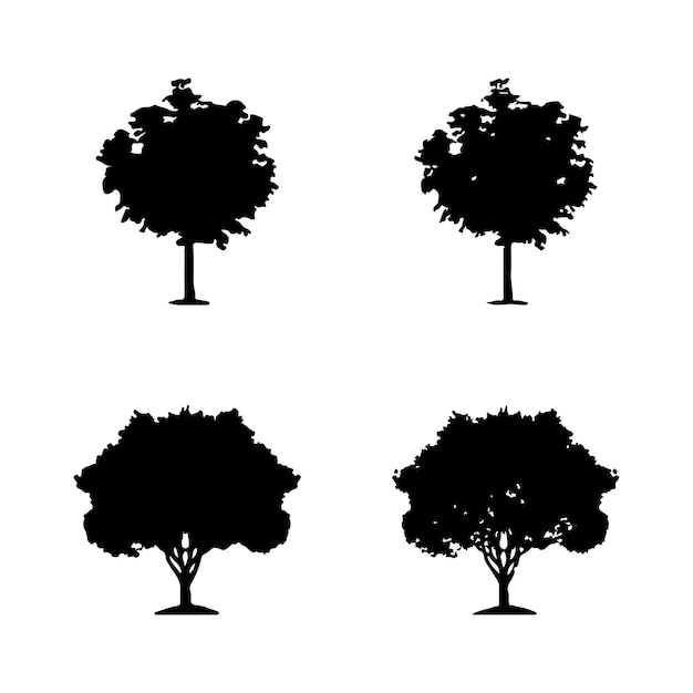 Baum-silhouette-vektor. isolierte waldbäume silhouetten in schwarz auf weißem hintergrund.