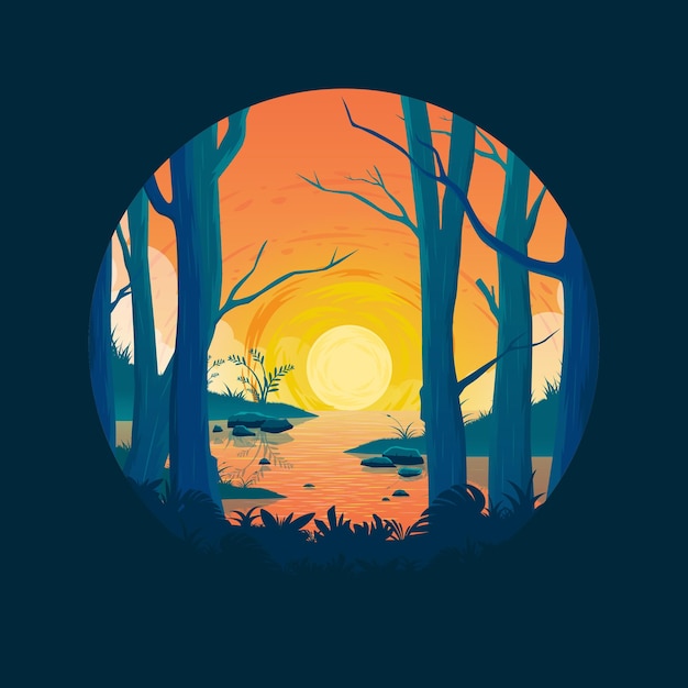 Vektor baum wald landschaft vektor-illustration logo-design