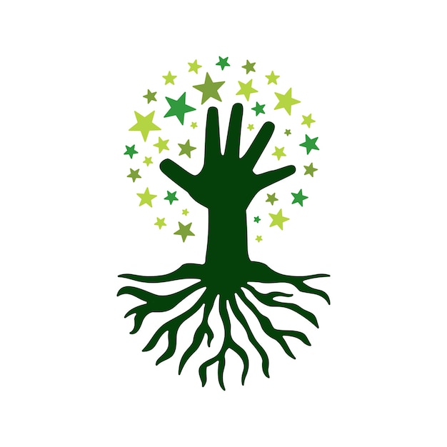 Baumhand, die sterntraum-logo-vektorsymbolillustration erreicht