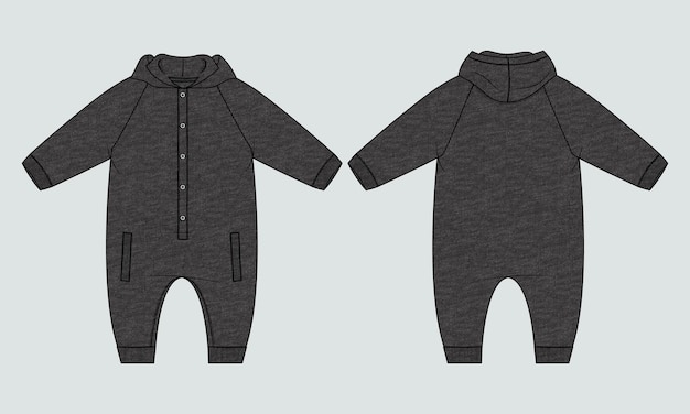 Baumwoll-fleece-stoff all-in-one-strampler passt zu schwarzer farbvorlage für kinder