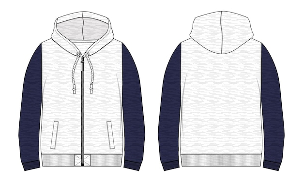 Baumwoll-fleece-stoff mit langen ärmeln, vektor-illustrationsvorlage für vorder- und rückansichten