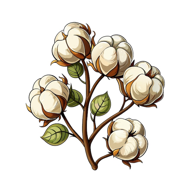 Baumwollkräuterblume im cartoon-stil auf weißem hintergrund