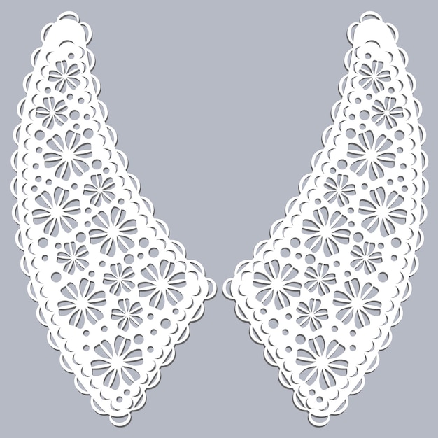 Vektor baumwollkragen, spitze, design, vektor, frontansicht, technische ausstattung, skizze, vorlage, ausschnitt, laserschnitt, detail mit vintage-spitze, baumwoll-augel, stickerei, dekoratives ornament für stoffgrenze